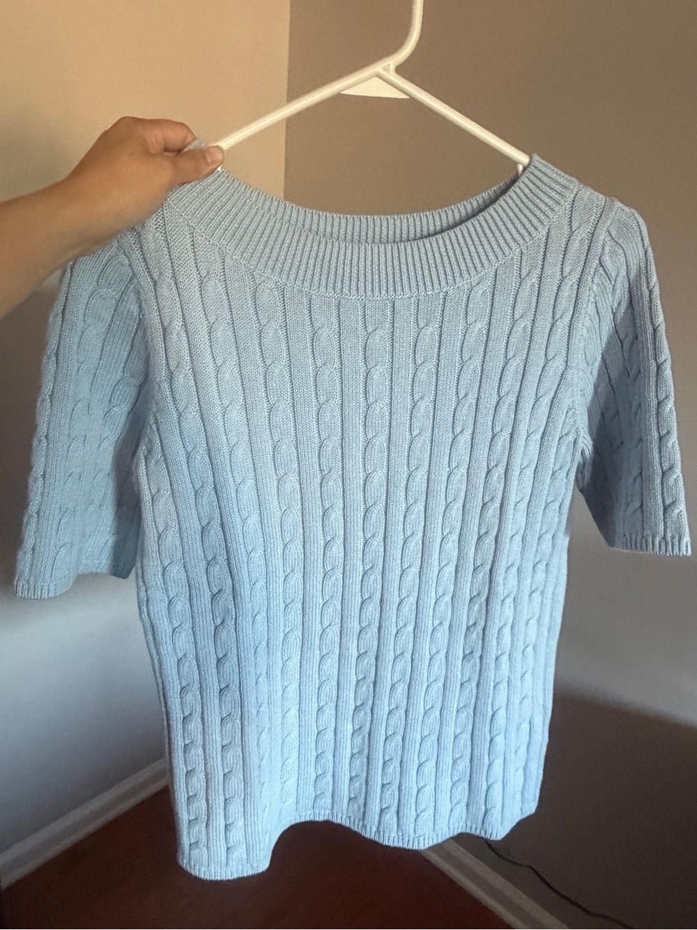 Talbot’s Women’s Light Blue Cable Knit Short Sleeve Sweater